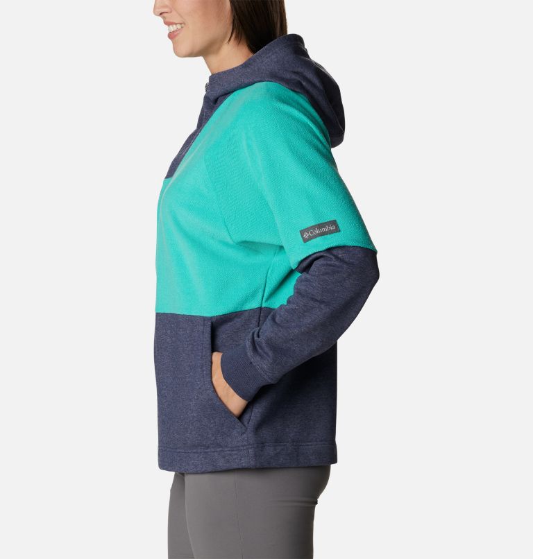Women's Columbia Lodge French Terry Hooded Full-Zip Jacket, Color: Nocturnal Heather, Electric Turquoise He, image 3