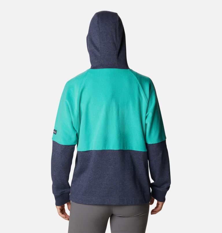 Thumbnail: Women's Columbia Lodge French Terry Hooded Full-Zip Jacket, Color: Nocturnal Heather, Electric Turquoise He, image 2