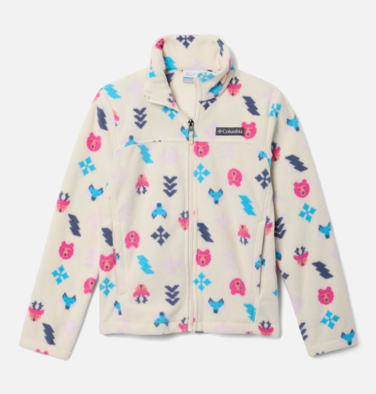 Girls' Castle Dale Printed Full Zip Fleece Jacket, Color: Chalk Woodlands, image 1