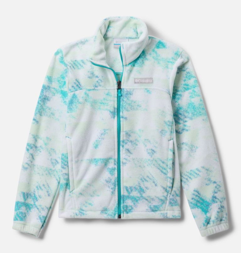 Girls' Castle Dale Printed Full Zip Fleece Jacket, Color: Bright Aqua Distant Peaks, image 1