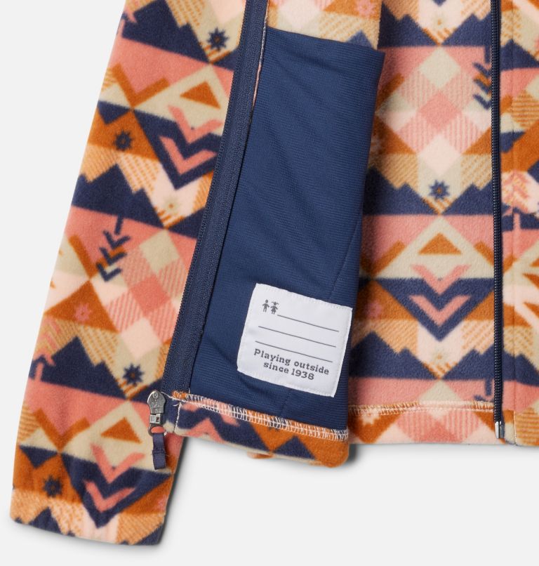 Girls' Castle Dale Printed Full Zip Fleece Jacket, Color: Peach Blossom Checkpoint, image 3