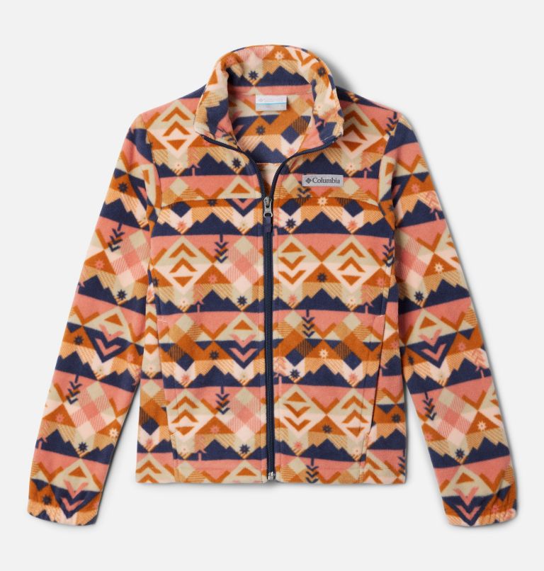 Girls' Castle Dale Printed Full Zip Fleece Jacket, Color: Peach Blossom Checkpoint, image 1