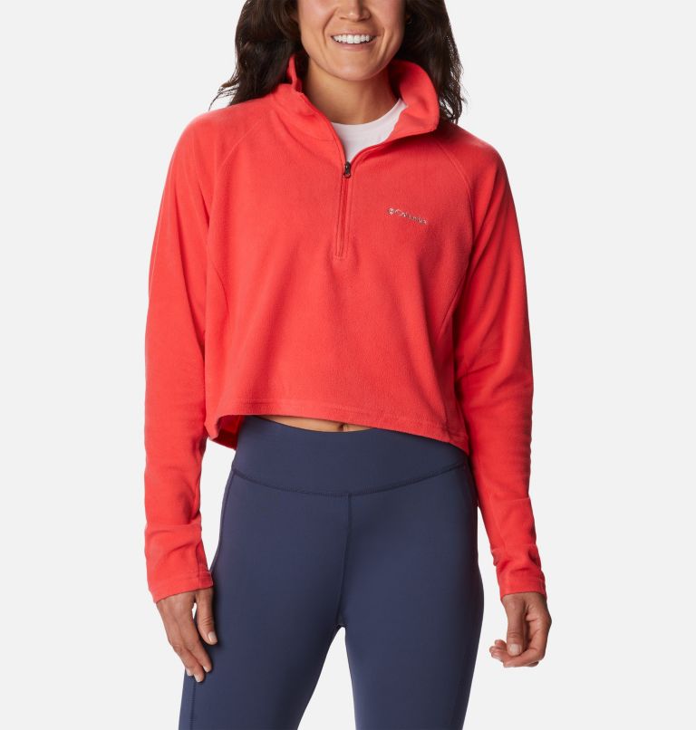 Women's Glacial Cropped Fleece Pullover II, Color: Red Hibiscus