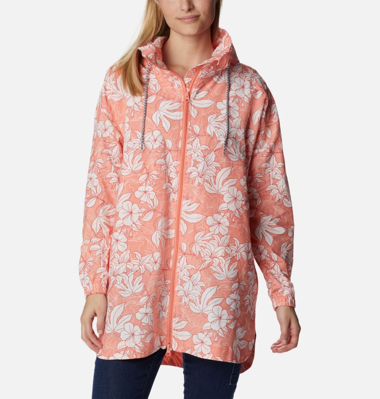 Women's Little Fields Printed Long Jacket, Color: Coral Reef Lakeshore Floral Print, image 1