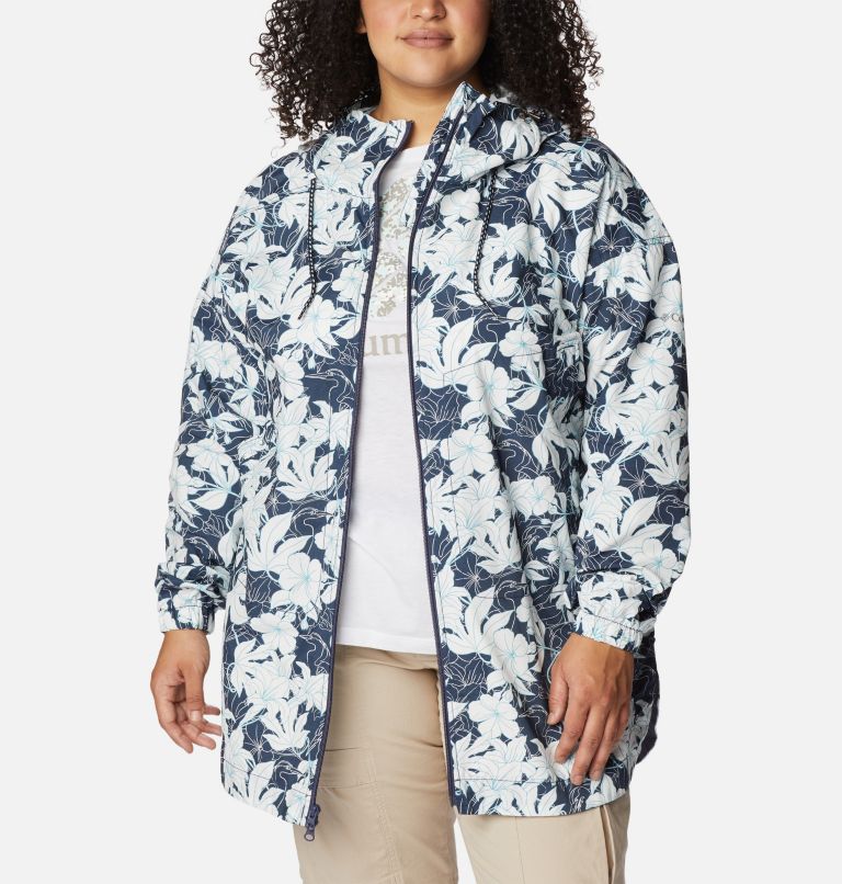 Thumbnail: Women's Little Fields Printed Long Jacket - Plus Size, Color: Nocturnal Lakeshore Floral Print, image 6