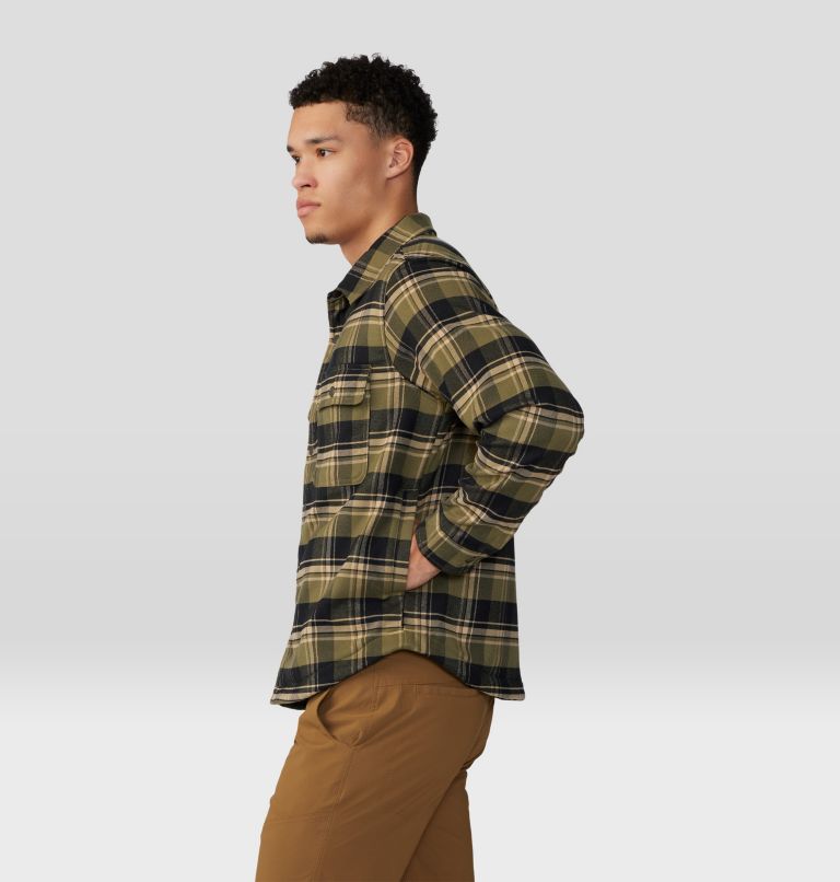Men's Outpost Long Sleeve Lined Shirt, Color: Combat Green Hot Spring Plaid, image 3