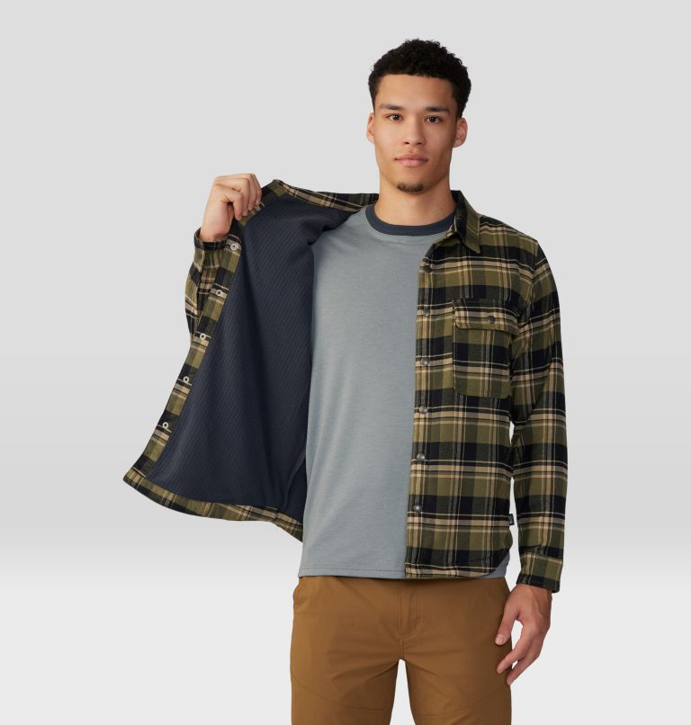 Thumbnail: Men's Outpost Long Sleeve Lined Shirt, Color: Combat Green Hot Spring Plaid, image 5