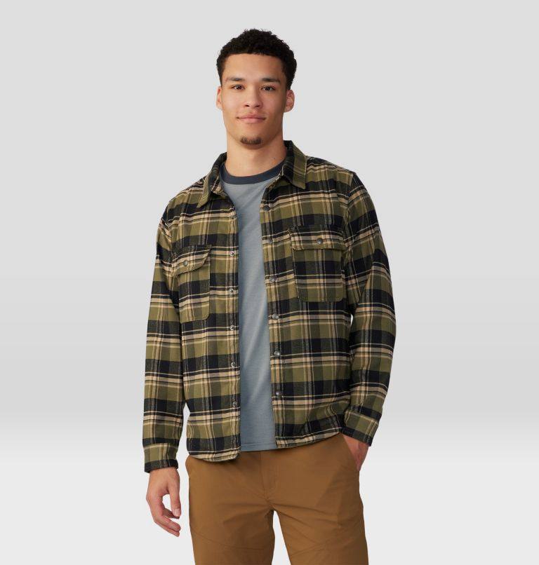 Men's Outpost Long Sleeve Lined Shirt, Color: Combat Green Hot Spring Plaid, image 6