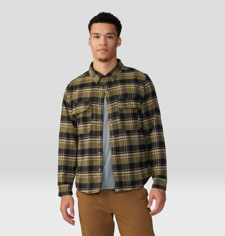 Men's Outpost Long Sleeve Lined Shirt, Color: Combat Green Hot Spring Plaid, image 7