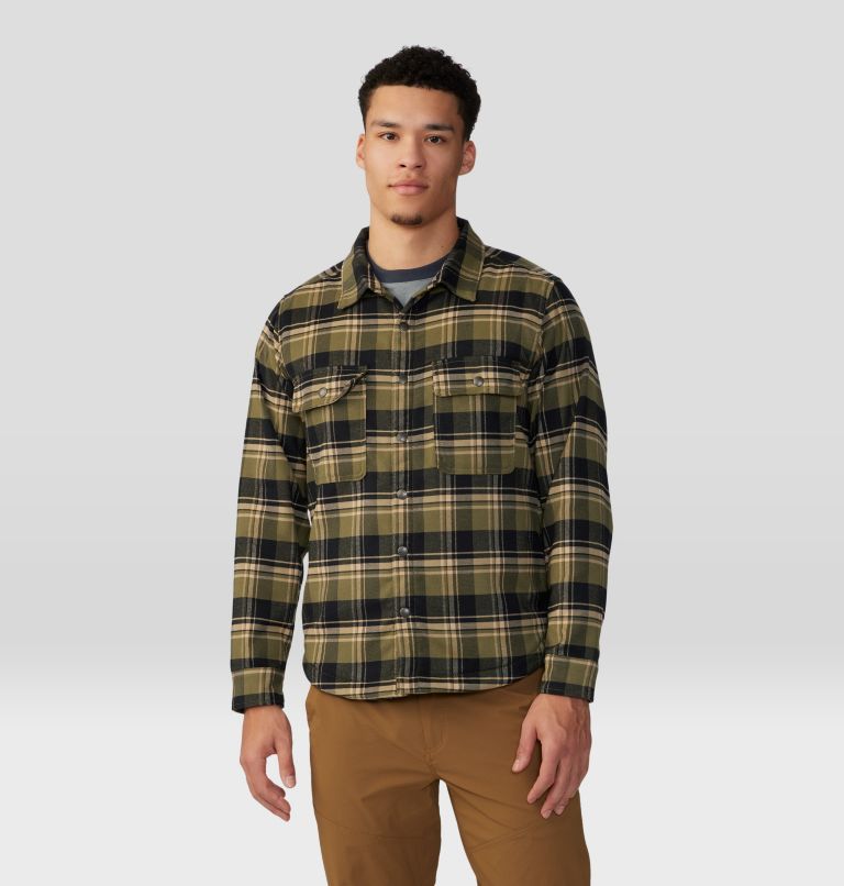 Men's Outpost Long Sleeve Lined Shirt, Color: Combat Green Hot Spring Plaid, image 8