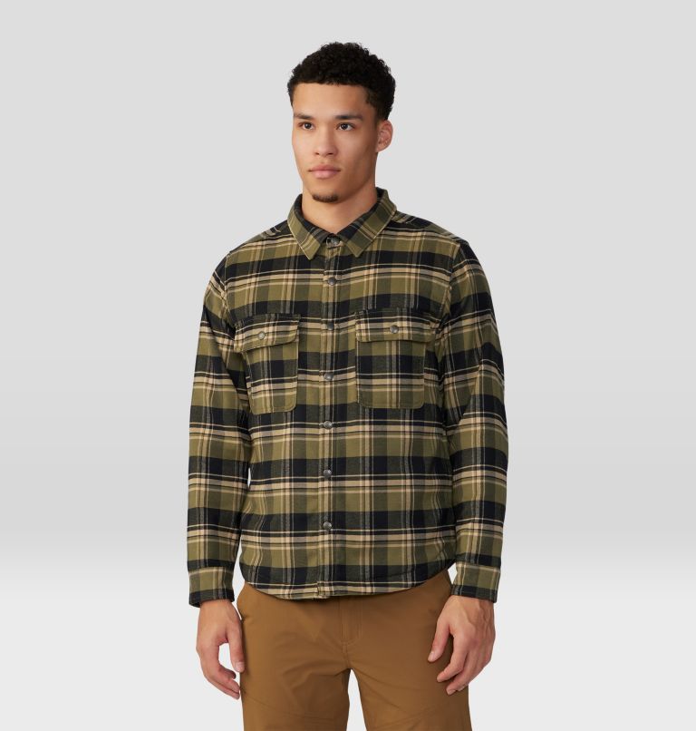 Men's Outpost Long Sleeve Lined Shirt, Color: Combat Green Hot Spring Plaid, image 1