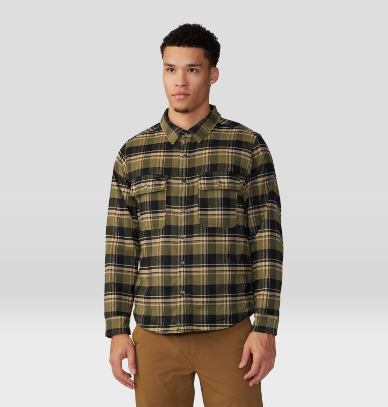 Thumbnail: Men's Outpost Long Sleeve Lined Shirt, Color: Combat Green Hot Spring Plaid, image 1