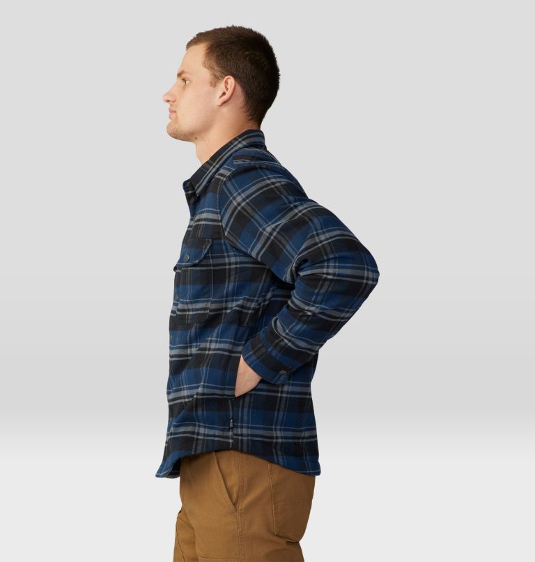 Men's Outpost Long Sleeve Lined Shirt, Color: Hardwear Navy Hot Sprint Plaid, image 3