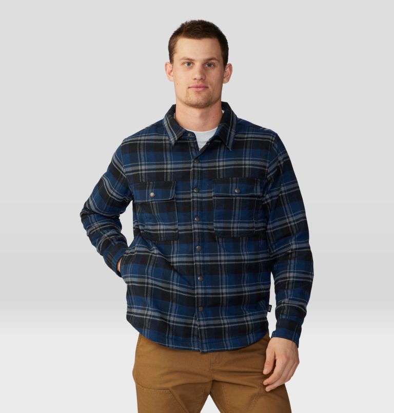 Men's Outpost Long Sleeve Lined Shirt, Color: Hardwear Navy Hot Sprint Plaid, image 7