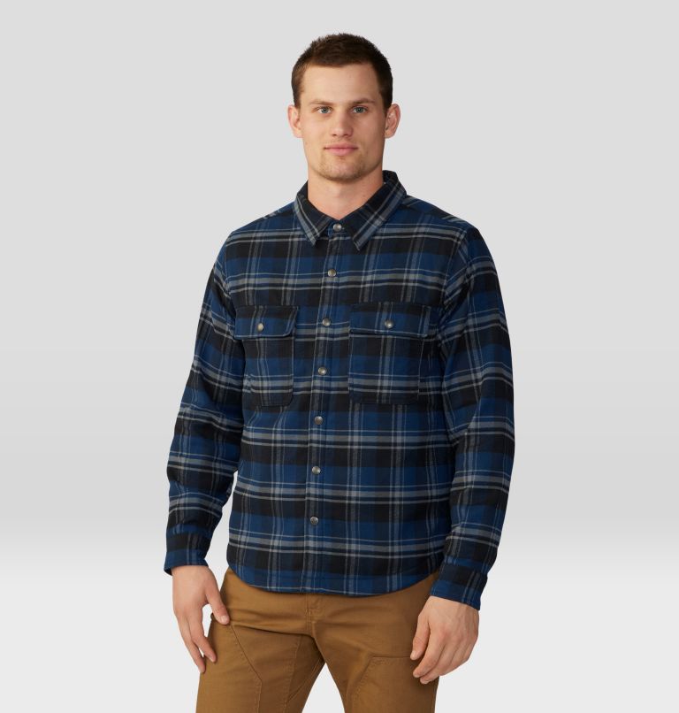 Men's Outpost Long Sleeve Lined Shirt, Color: Hardwear Navy Hot Sprint Plaid, image 1