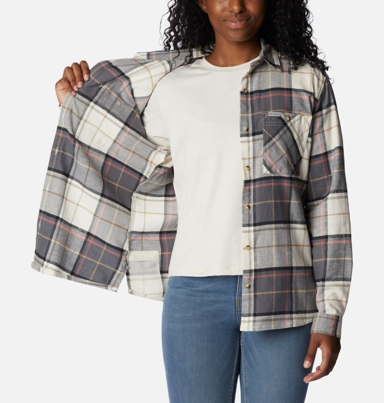 Women's Clay Hills Stretch Flannel Shirt, Color: Chalk Boyfriend Tartan, image 5