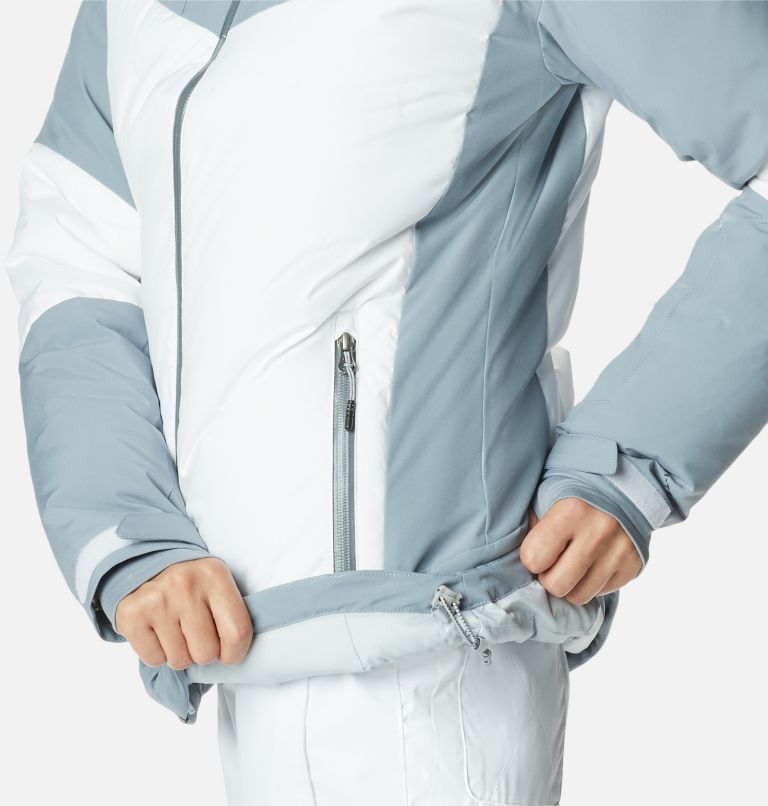 Thumbnail: Women's Wild Card II Waterproof Hooded Ski Down Jacket, Color: White, Tradewinds Grey, image 14