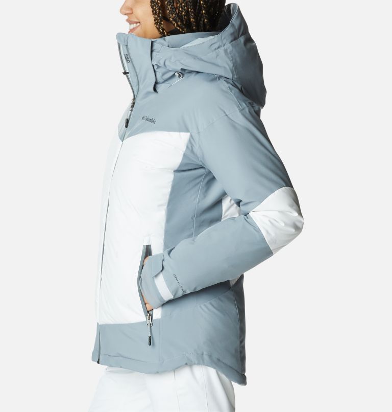 Women's Wild Card II Waterproof Hooded Ski Down Jacket, Color: White, Tradewinds Grey, image 3