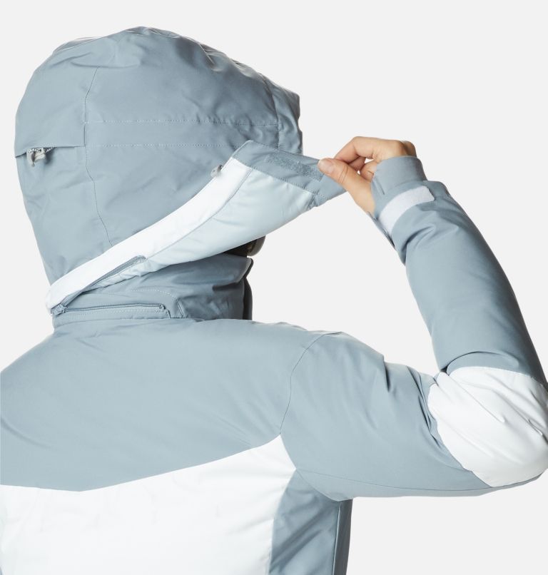 Women's Wild Card II Waterproof Hooded Ski Down Jacket, Color: White, Tradewinds Grey, image 9