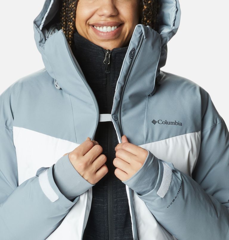 Thumbnail: Women's Wild Card II Waterproof Hooded Ski Down Jacket, Color: White, Tradewinds Grey, image 10