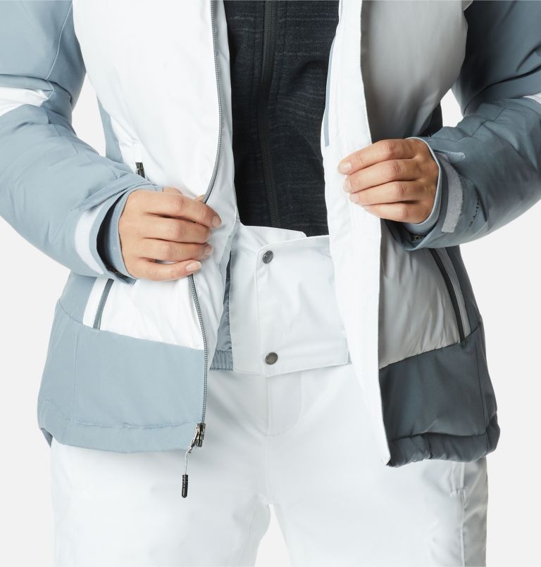 Women's Wild Card II Waterproof Hooded Ski Down Jacket, Color: White, Tradewinds Grey, image 11