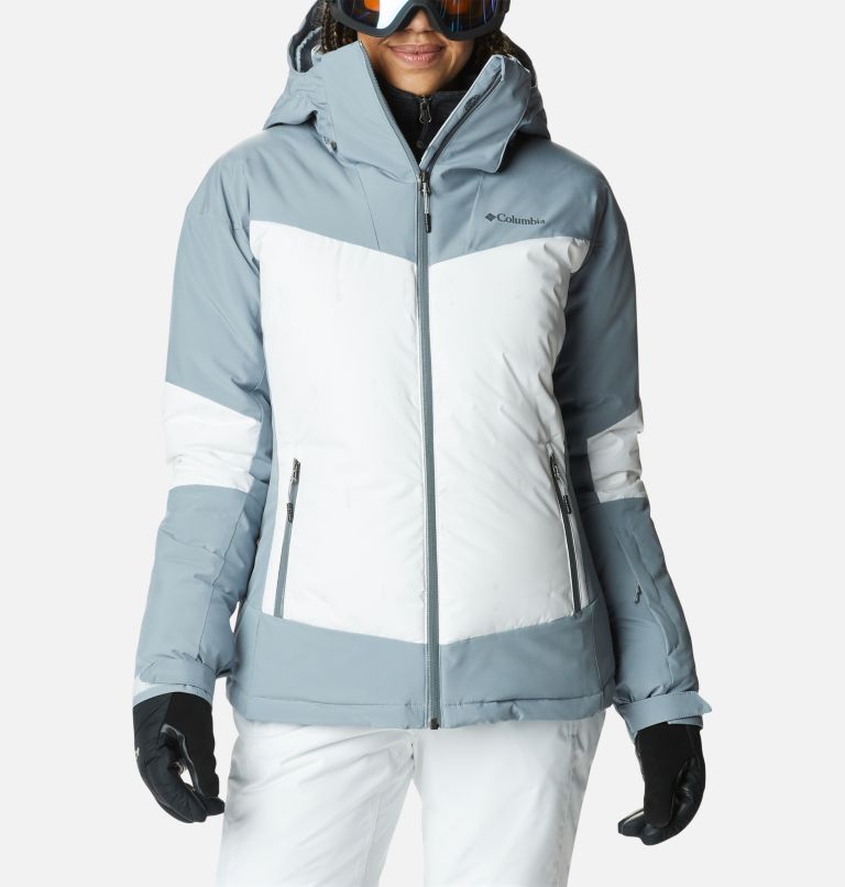Women's Wild Card II Waterproof Hooded Ski Down Jacket, Color: White, Tradewinds Grey, image 1
