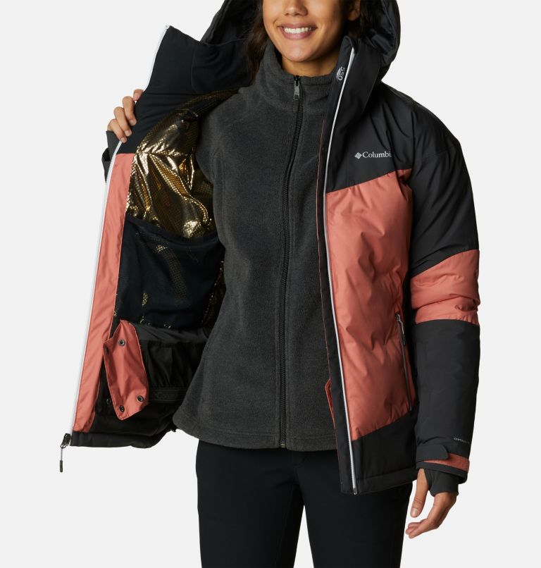 Women's Wild Card II Waterproof Hooded Ski Down Jacket, Color: Dark Coral, Shark, image 6
