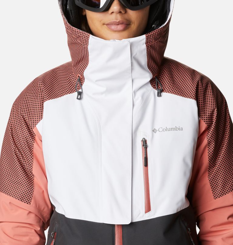 Thumbnail: Women's Snow Slab Blackdot Waterproof Ski Jacket, Color: White, Shark, Dark Coral, image 4