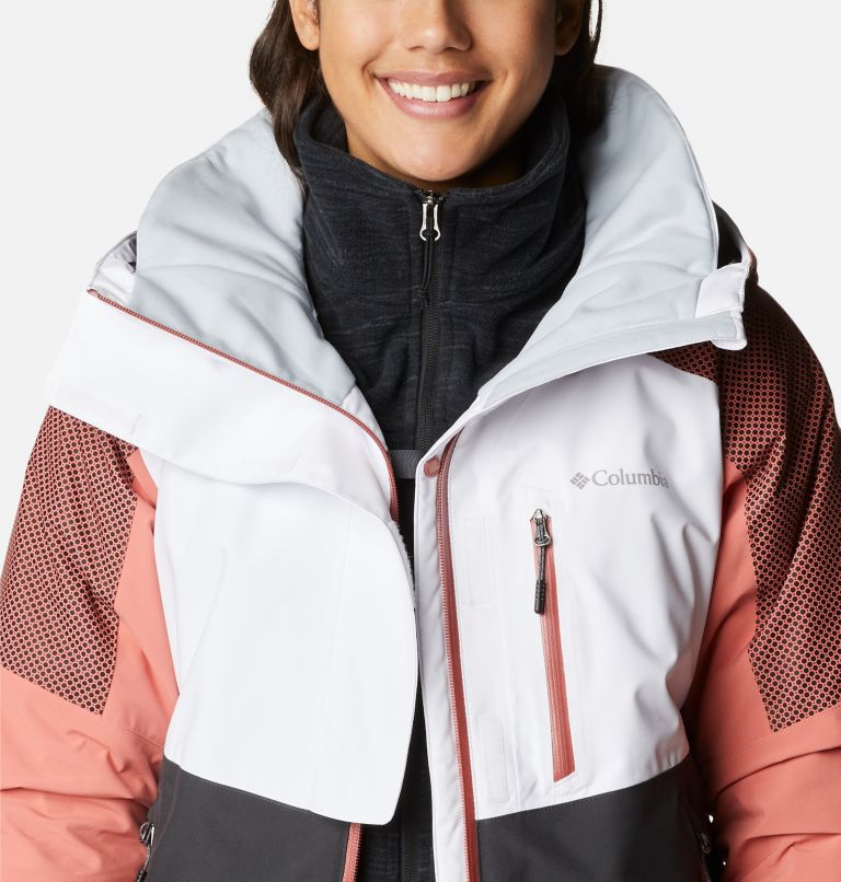 Thumbnail: Women's Snow Slab Blackdot Waterproof Ski Jacket, Color: White, Shark, Dark Coral, image 7