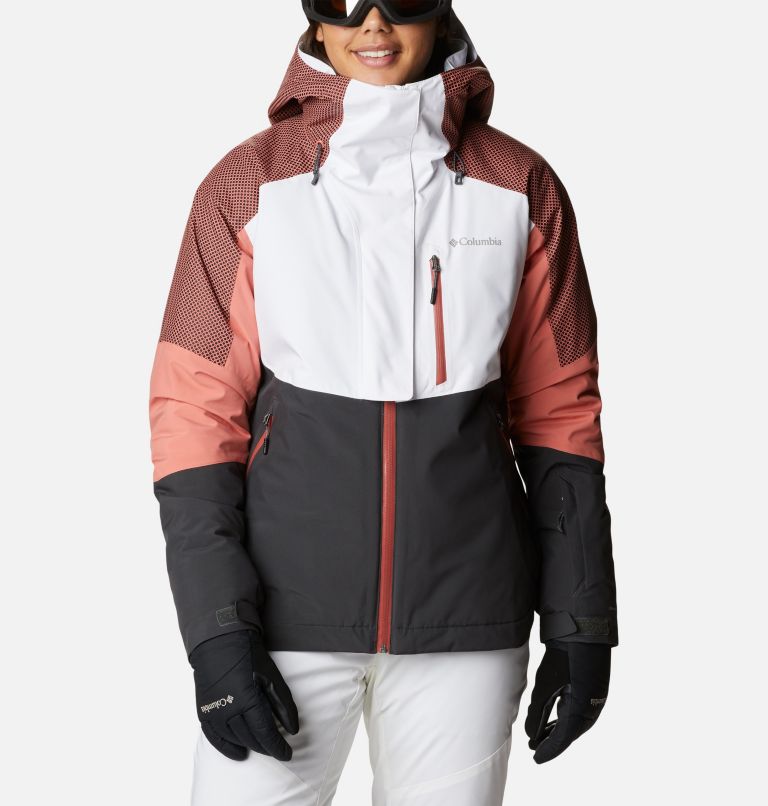 Thumbnail: Women's Snow Slab Blackdot Waterproof Ski Jacket, Color: White, Shark, Dark Coral, image 1