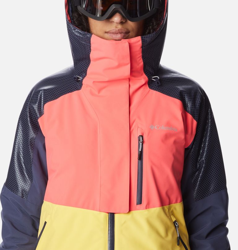 Women's Snow Slab Blackdot Waterproof Ski Jacket, Color: Neon Sunrise, Sun Glow, Nocturnal, image 4