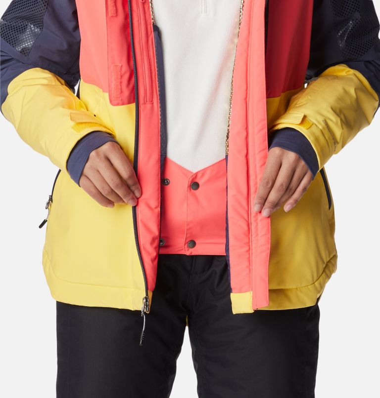 Women's Snow Slab Blackdot Waterproof Ski Jacket, Color: Neon Sunrise, Sun Glow, Nocturnal, image 10