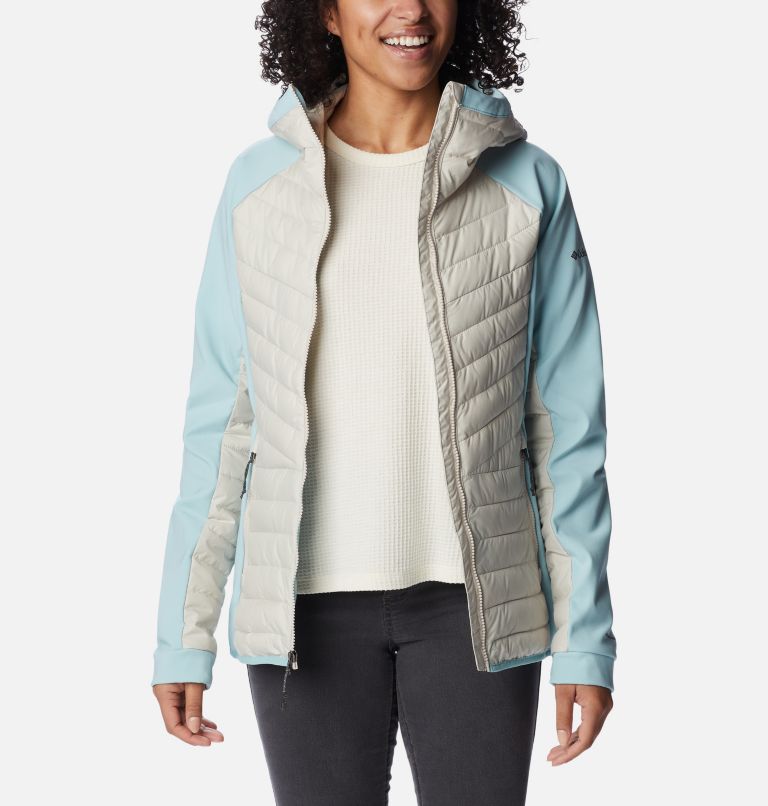 Thumbnail: Women's Powder Lite Hybrid Hooded Jacket, Color: Dark Stone, Aqua Haze, image 7