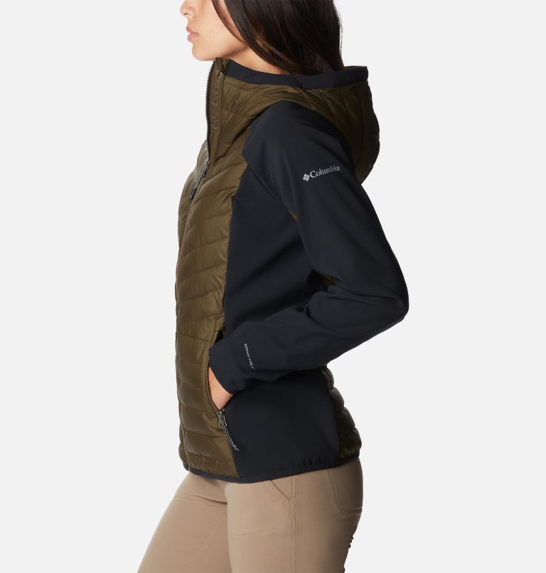 Women's Powder Lite Hybrid Hooded Jacket, Color: Olive Green, Black, image 3