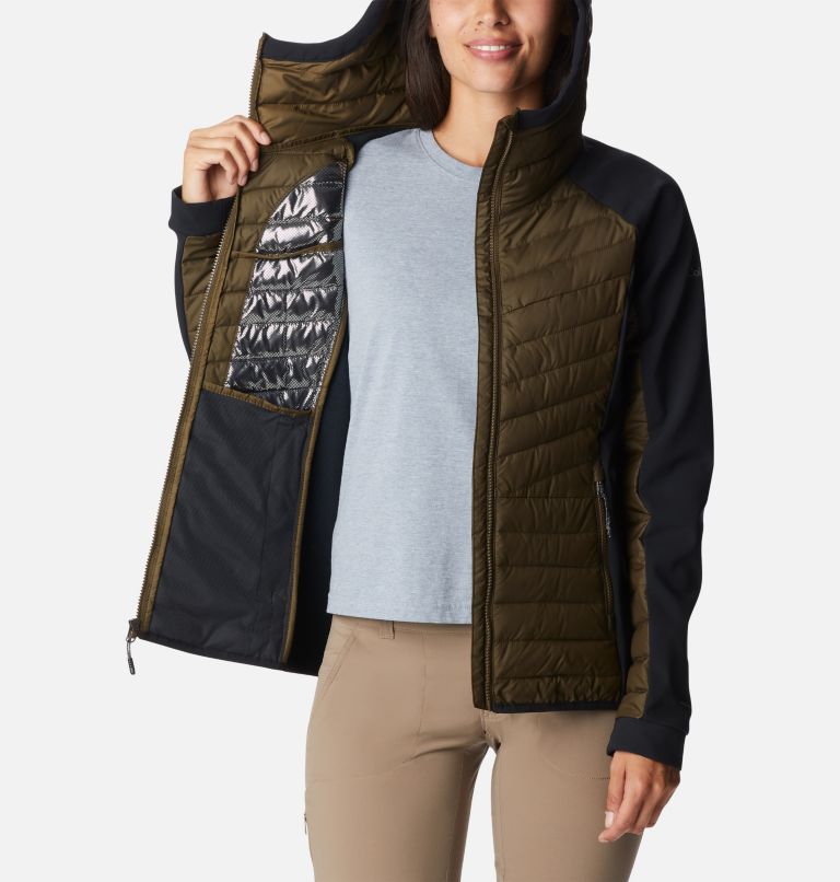 Thumbnail: Women's Powder Lite Hybrid Hooded Jacket, Color: Olive Green, Black, image 5