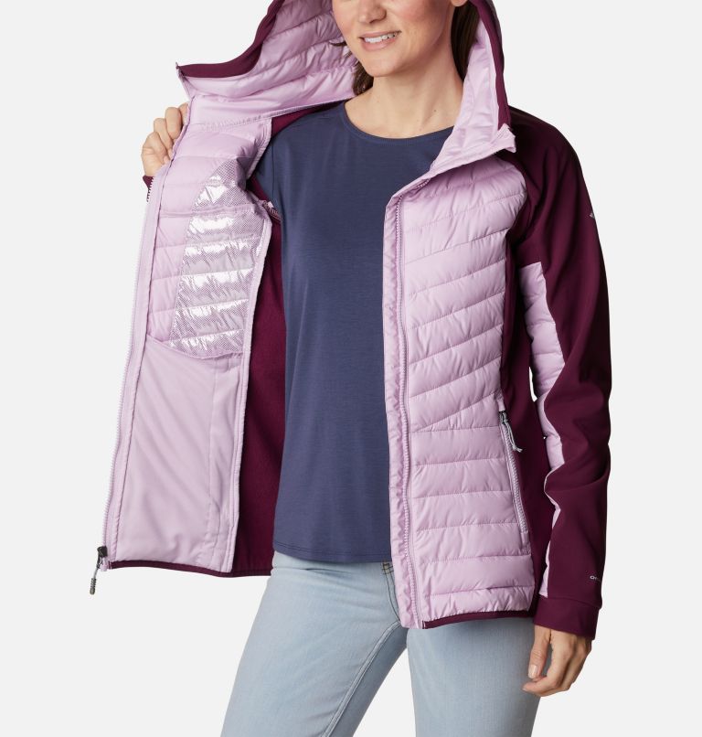 Women's Powder Lite Hybrid Hooded Jacket, Color: Aura, Marionberry, image 5