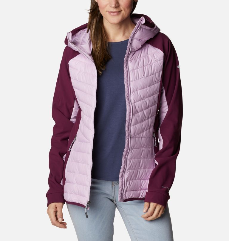 Women's Powder Lite Hybrid Hooded Jacket, Color: Aura, Marionberry, image 7