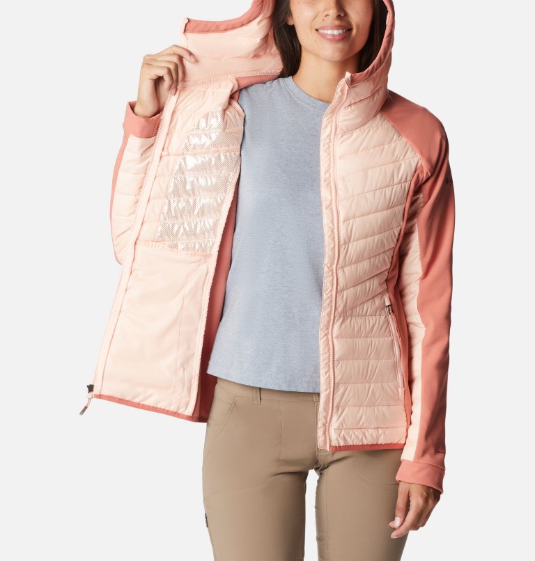 Powder Lite Hybrid Hooded Jacket | 890 | S, Color: Peach Blossom, Dark Coral, image 5
