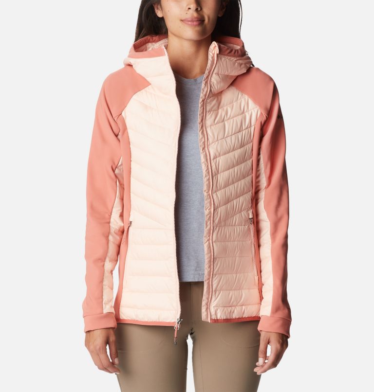 Thumbnail: Women's Powder Lite Hybrid Hooded Jacket, Color: Peach Blossom, Dark Coral, image 7