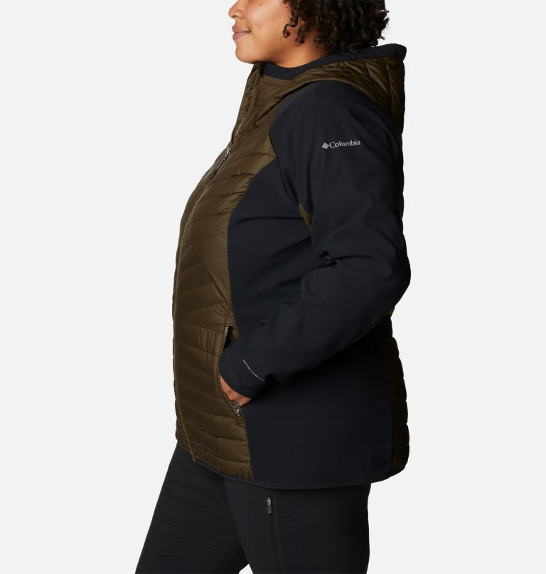 Thumbnail: Women's Powder Lite Hybrid Hooded Jacket - Plus Size, Color: Olive Green, Black, image 3