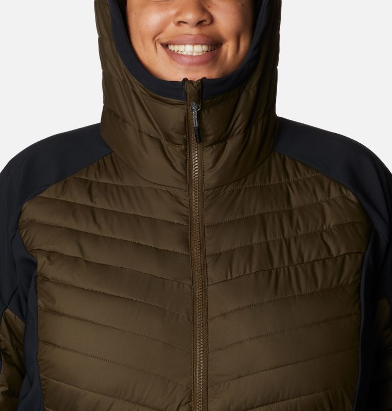 Women's Powder Lite Hybrid Hooded Jacket - Plus Size, Color: Olive Green, Black, image 4