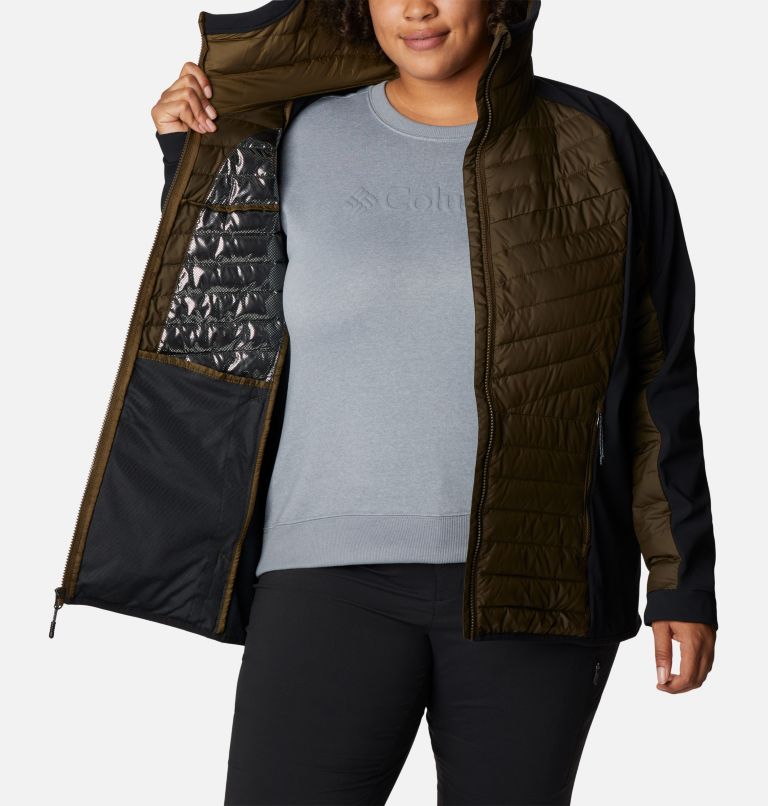 Women's Powder Lite Hybrid Hooded Jacket - Plus Size, Color: Olive Green, Black, image 5