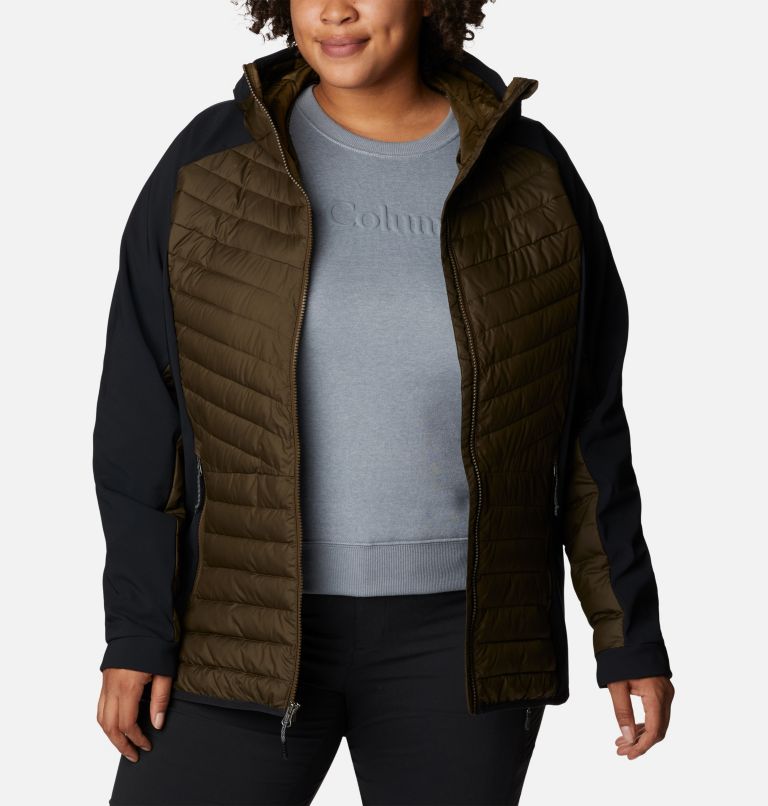 Women's Powder Lite Hybrid Hooded Jacket - Plus Size, Color: Olive Green, Black, image 7