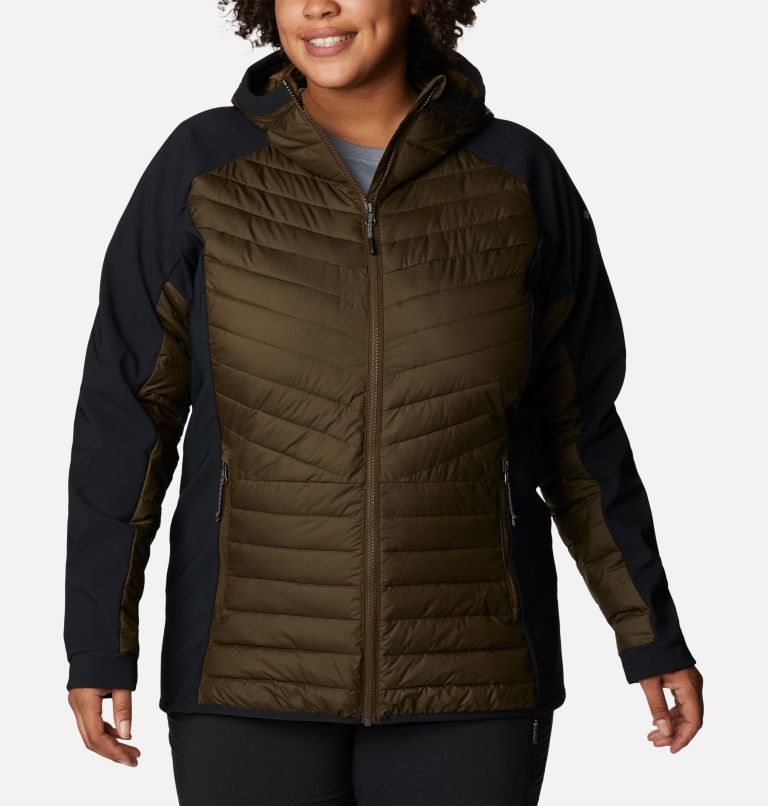 Thumbnail: Women's Powder Lite Hybrid Hooded Jacket - Plus Size, Color: Olive Green, Black, image 1