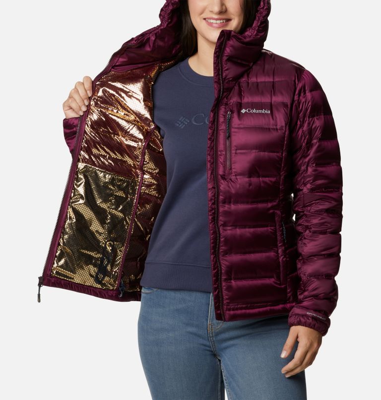 Women's Pebble Peak Down Hooded Jacket, Color: Marionberry, image 5
