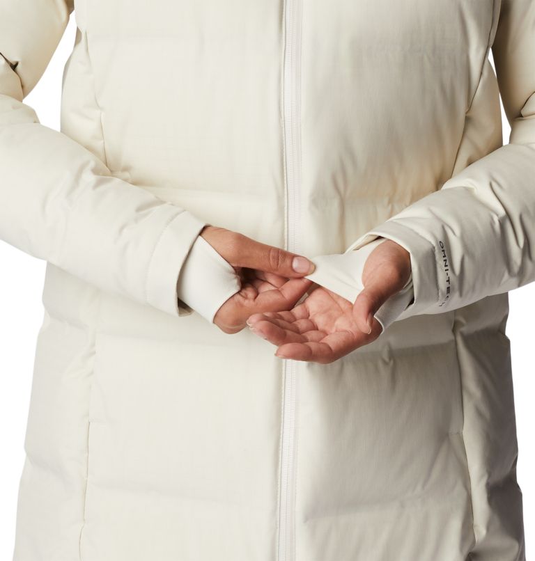Thumbnail: Women's Opal Hill Hooded Long Down Puffer Jacket, Color: Chalk, Warm Copper Sheen, image 7
