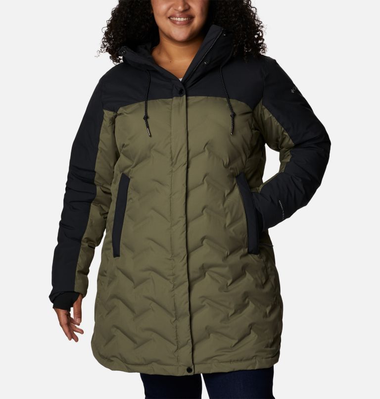Thumbnail: Women's Mountain Croo II Mid Down Jacket - Plus Size, Color: Stone Green, Black, image 1