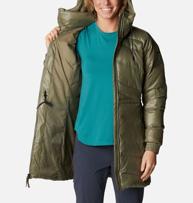  Columbia Sportswear Women's Hellfire Mid Down Jacket,  Tradewinds Grey, Small : Sports & Outdoors