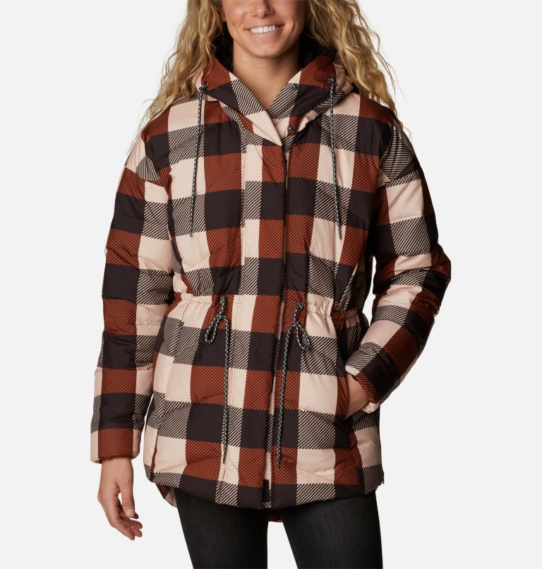 Women's Icy Heights II Down Novelty Jacket, Color: Warm Copper Check Multi, image 1