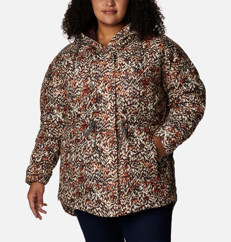 Thumbnail: Women's Icy Heights II Down Novelty Jacket - Plus Size, Color: Warm Copper Terrain Print, image 1